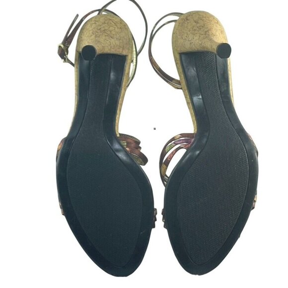 Nina Womens 8.5 Brown & Gold Open-Toe Heels With Ankle Strap - Picture 6 of 11